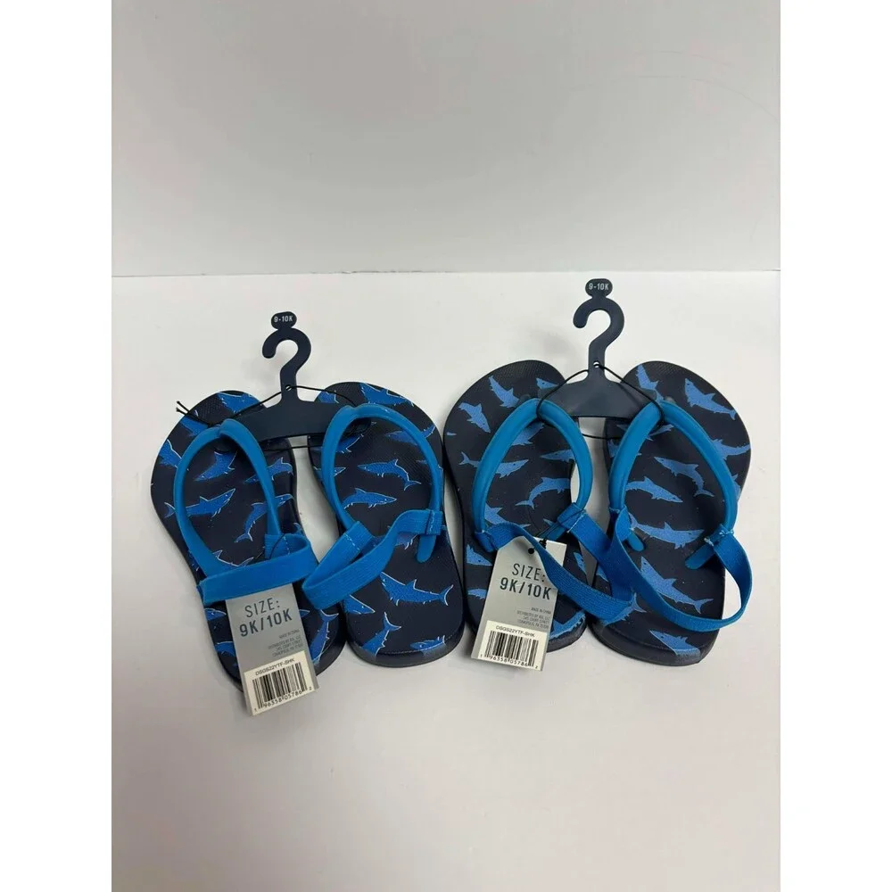 Kids Shark Flip Flops Size 9K/10K Blue Gray Summer Sandals Beach Shoes‎ LOT OF 2